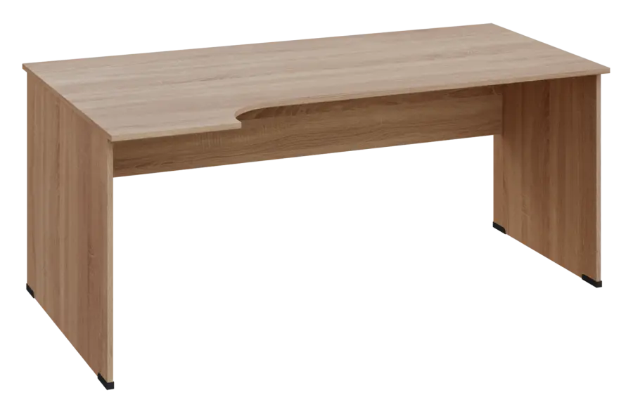 ERL 28 - 184 stůl kancelářský, rohový, levý, dřevěná podnož, deska 25 mm, široký 1800 mm, dub bardolino